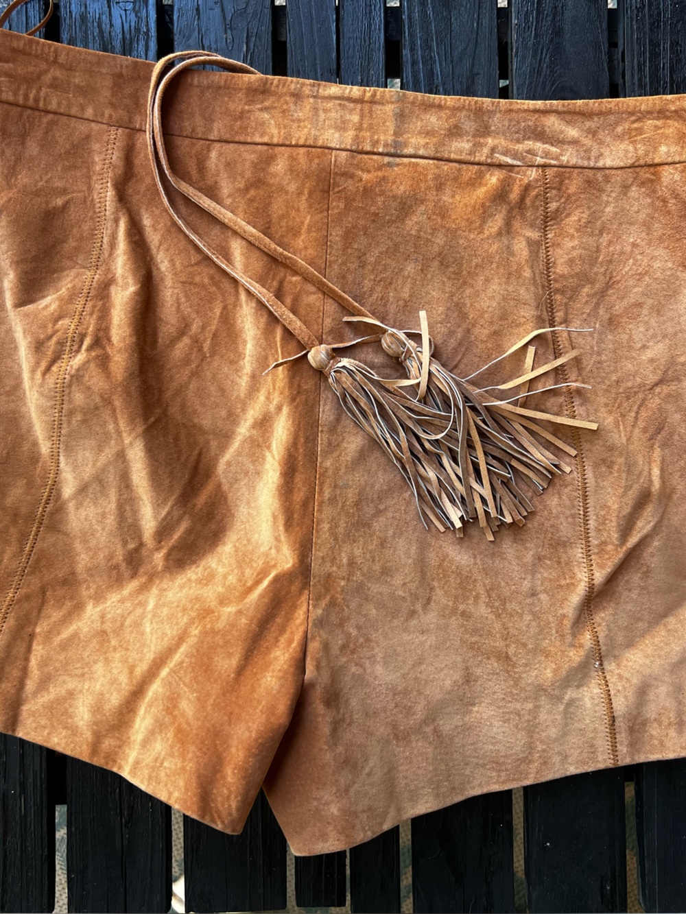 Intermix Suede Lace-Up Shorts Camel - Picture 8 of 8